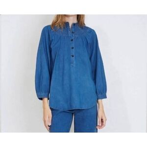 APIECE APART Fenna Stitched Denim Top In Blue sz 2